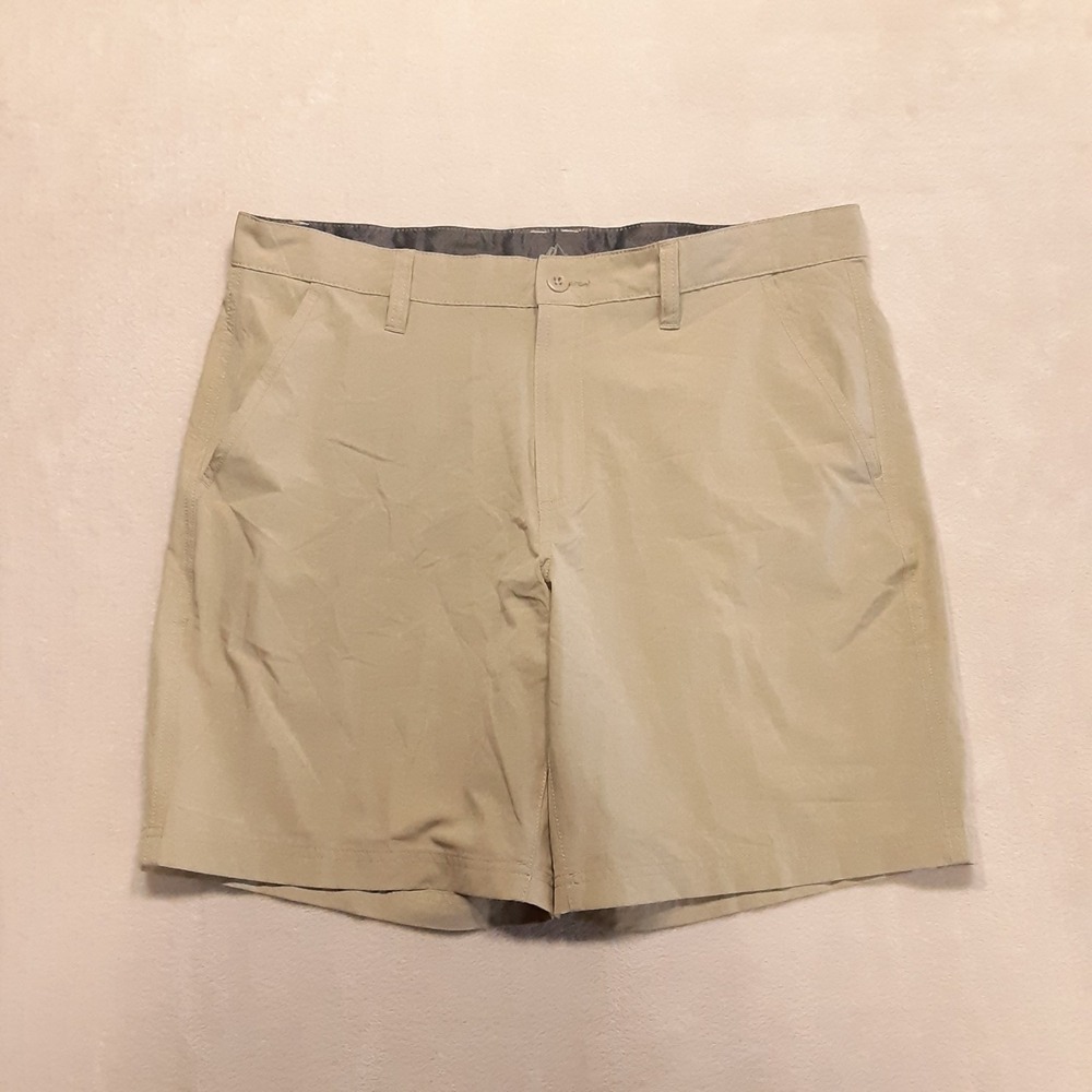 Croft & Barrow Mens Performance Shorts 36 Beige Flat Front 8" Inseam  Outdoor